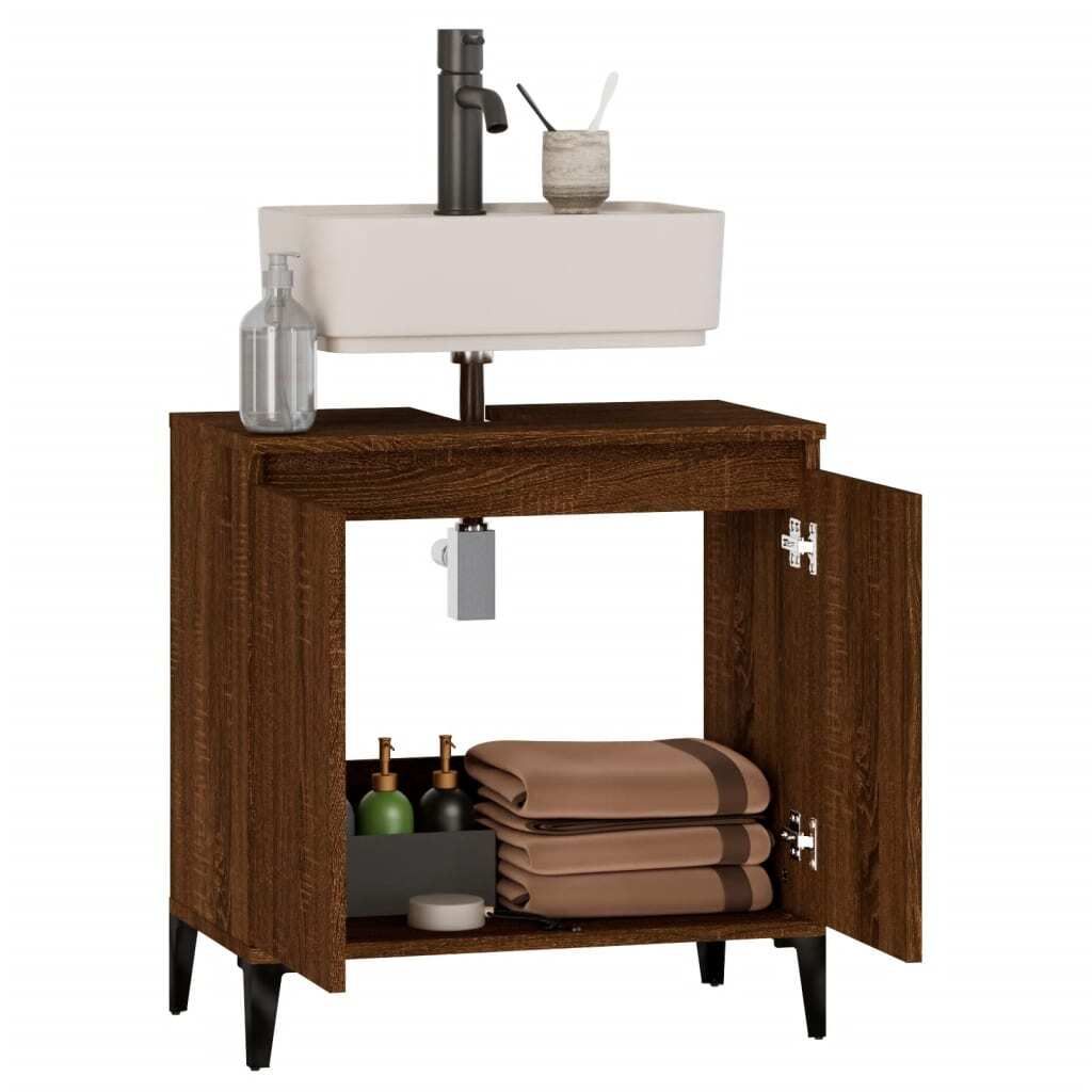 Möbel Waschbeckenunterschrank Modernes Design - Badezimmerschrank Badmöbel - Braun Eichen-Optik 58x33x60 cm Top3100986