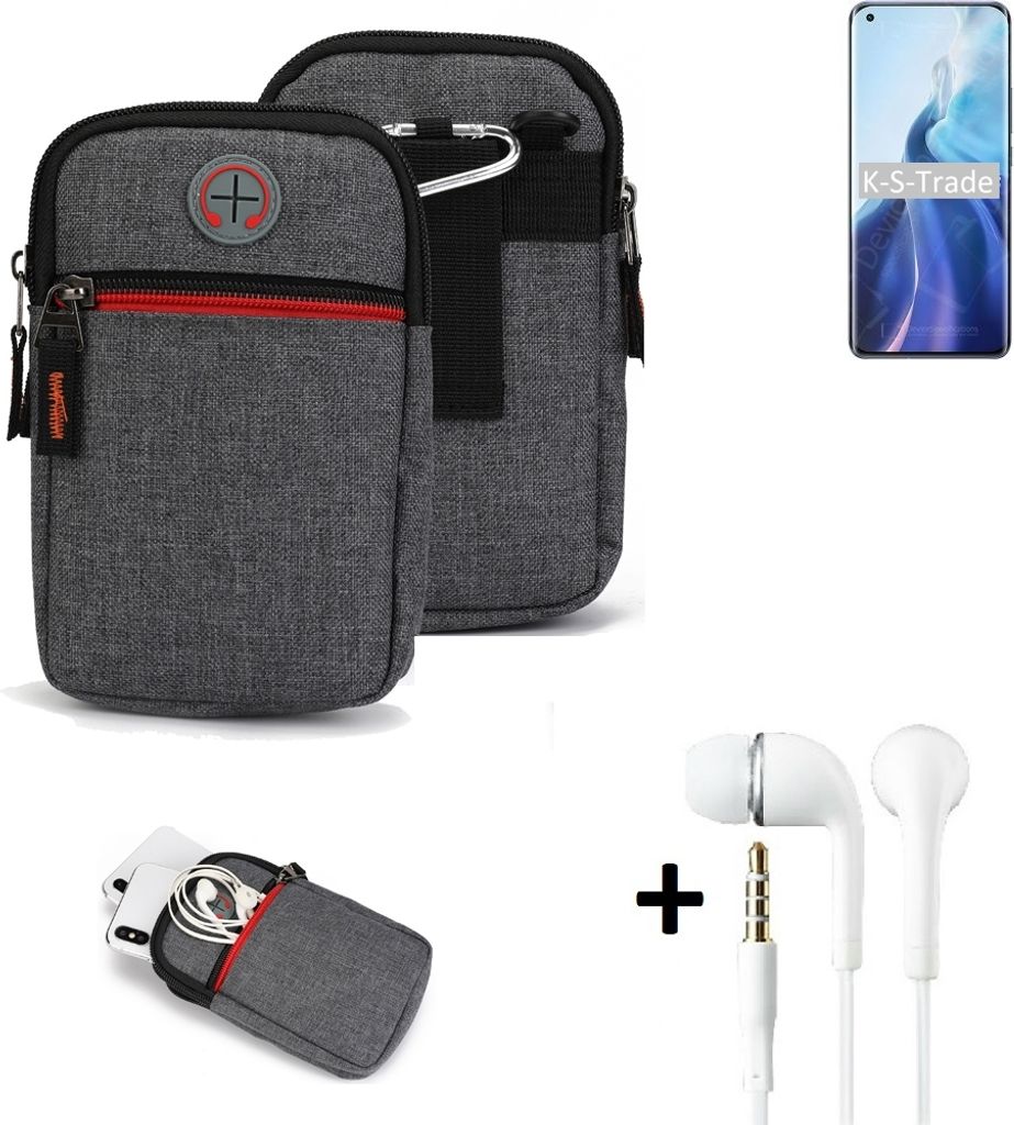 K-S-Trade Gürteltaasche + Kopfhörer kompatibel mit Xiaomi Mi 11 Ultra Handy Tasche Holster Schutz Hülle Handy Hülle grau Zusatzfächer 1x