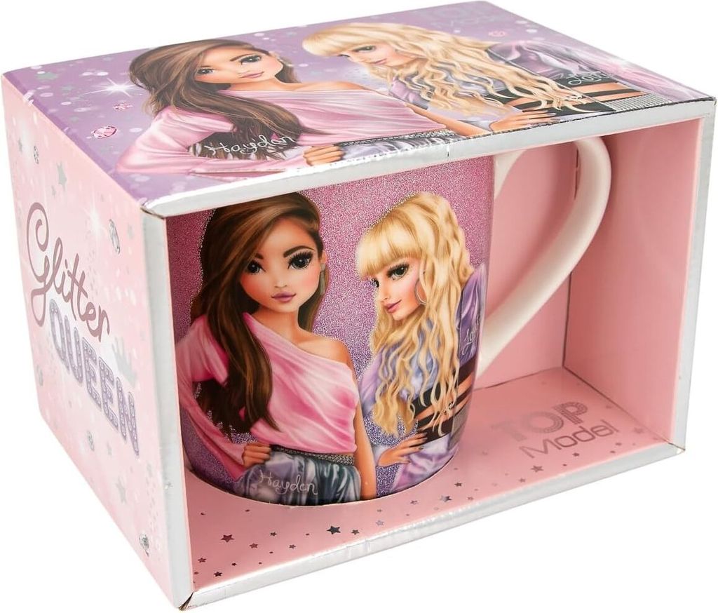 Depesche 12607 TOPModel Glitter Queen - Tasse mit Model Motiv und Glitzer-Druck, Trinkbecher aus Porzellan mit Henkel, Füllmenge ca. 300 ml