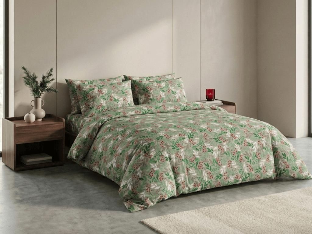 Flanelové obliečky PINEFLOR zelené 70x90 + 140x200 Obrázok produktu 