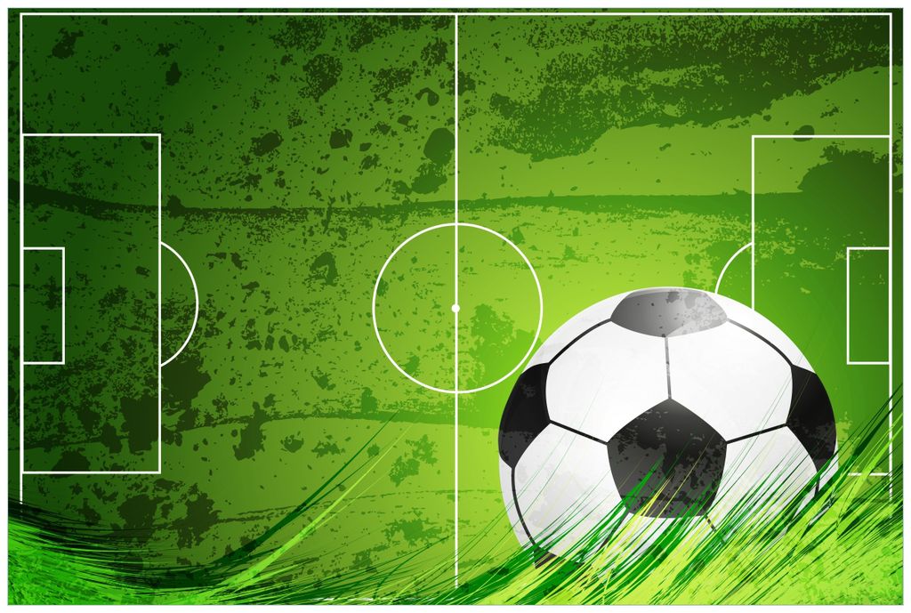 Wallario Wandbild aus Acryl, 90 x 60 cm, freischwebende Optik - Fußball-Feld klassisch grün mit Ball