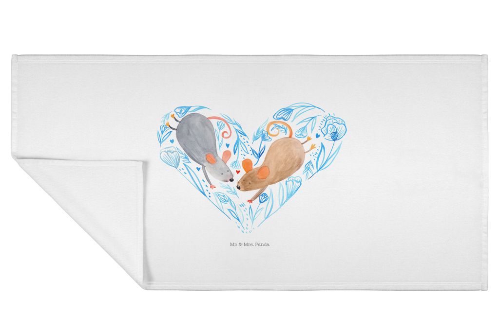 Mr. & Mrs. Panda Handtuch Mäuse Herz - Weiß - Geschenk, Freundin, für Immer, Flauschtuch, Frotteehandtuch, 100x50, 50x100, Hochzeit, kleines, Lo...