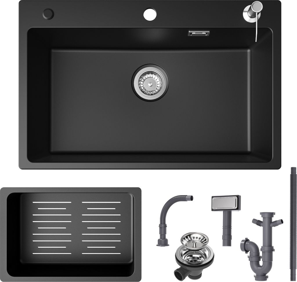 CECIPA Granitspüle Küchenspüle 70*45cm Schwarz spüle mit Produktbild 