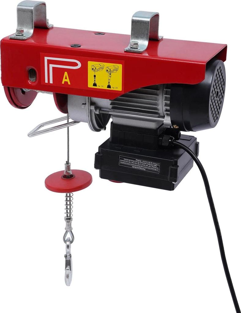 Elektrische Seilwinde - Spannung 220V - Leistung 510W - Tragkraft 100/200 kg - Geschwindigkeit 10/5 m/min - Hubhöhe 12/6 m - Rot