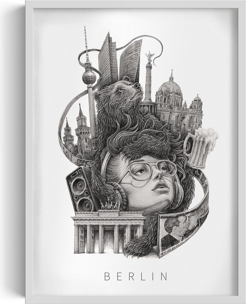 Bilderrahmen – Wandbild – Stadtbild – Berlin – 50x70 cm – Weißer Rahmen – Dekoration – Modern – Kunst – Wohnzimmer – Schlafzimmer