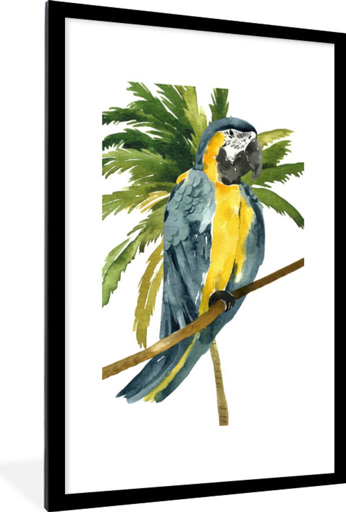 MuchoWow Gerahmtes Poster Dschungel - Papagei - Aquarell 60x90 cm - Poster mit Schwarzem Bilderrahmen Wandposter Rahmen Foto Bilder - Dekoration ...