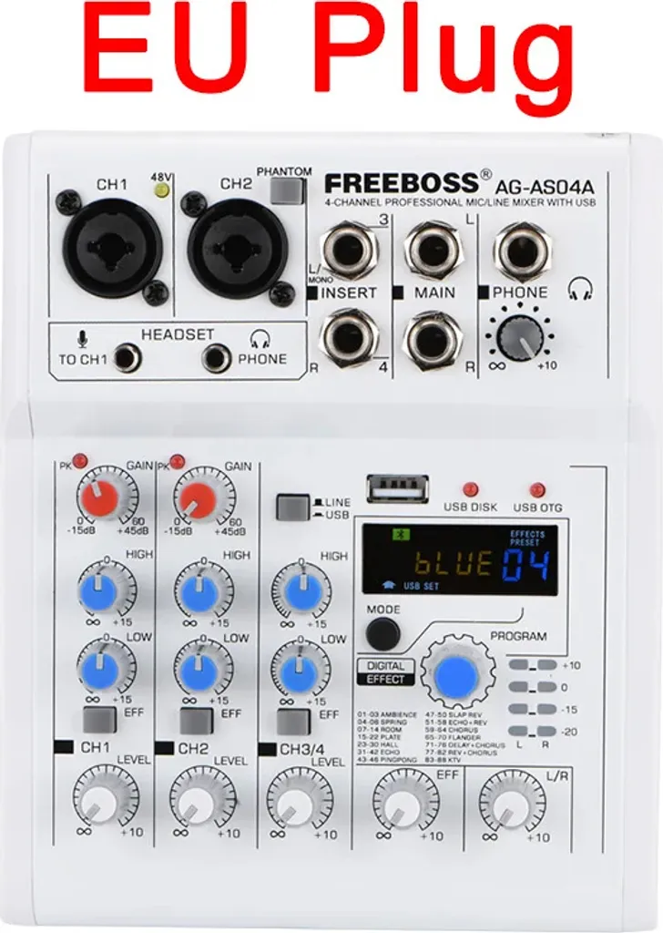Table de Mixage Bluetooth 4 Canaux Anti-Interférence avec Prise EU Vert
