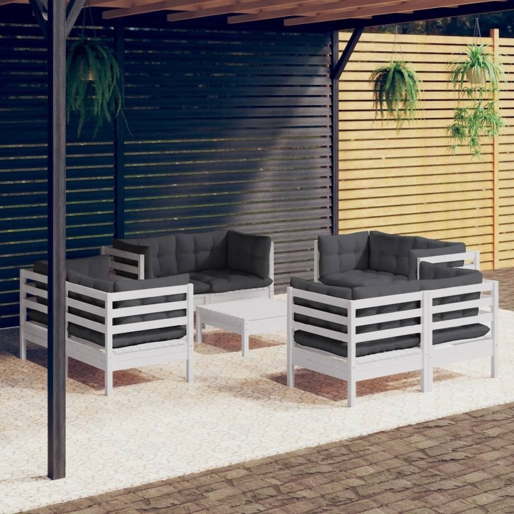 Möbel 9-tlg. Garten-Lounge-Set mit Anthrazit Kissen Kiefernholz - Balkonmöbel 3096065