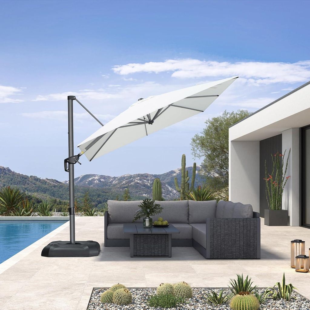 PURPLE LEAF Ampelschirm 250 x 250 cm, Sonnenschirm mit Kurbel, Gestell Aluminium, 360°Rotation, Quadratisch Gartenschirm für Terrasse & Balkon, W...