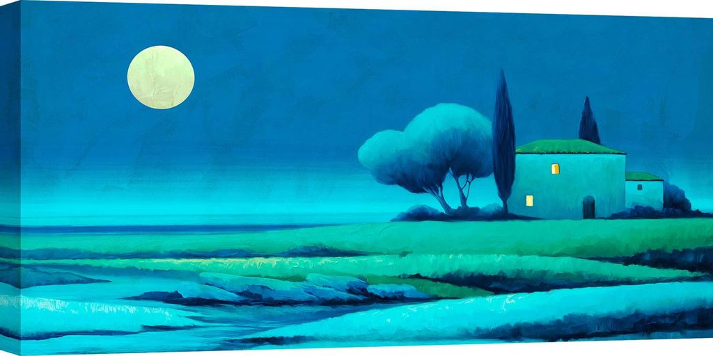 Modernes Landschaftsgemälde auf Leinwand – Stefano Renaldi – Mond über der Landschaft – 140 x 70 cm