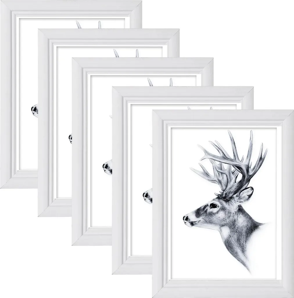 Cadre photo en bois blanc avec passe-partout - Lot de 5 - 13x18 cm