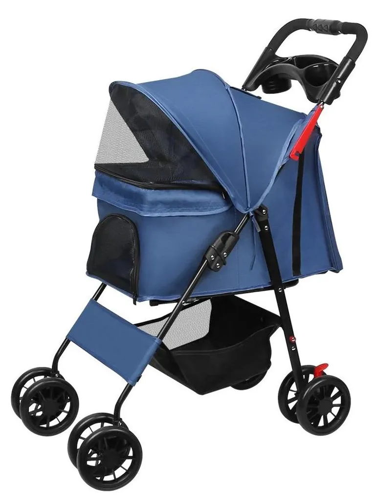 Poussette animaux 4 roues pliable et imperméable en bleu azur foncé
