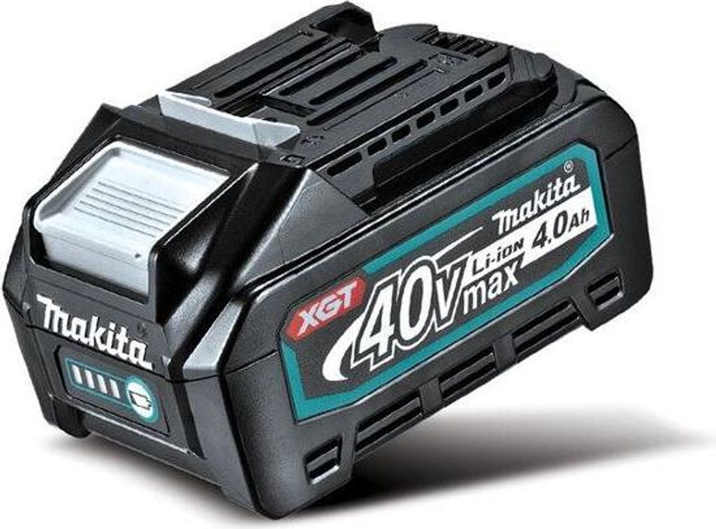 A studio shot of a Makita battery pack against a white background.
