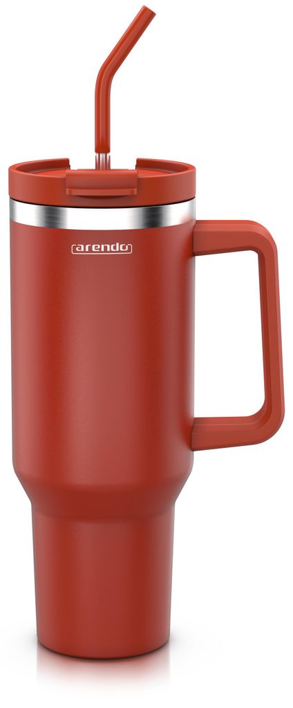 Arendo Thermobecher 1200 ml mit Henkel und Trinkhalm, Produktbild 