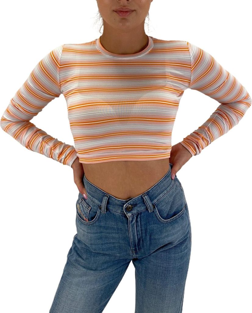 Diesel Black Gold Turalt Top Damen Langarmshirt Bauchfrei Orange