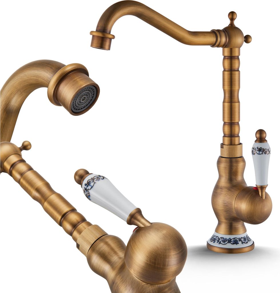 Retrò 2-Handle Rubinetto Bagno Lavabo Caldo e Freddo Multifunzione