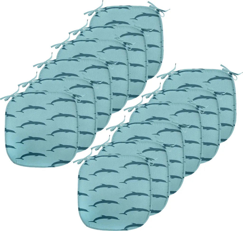 Set 12 Cuscini Sedie 40x40 Impermeabili | Motivo Delfini Blu Scuro