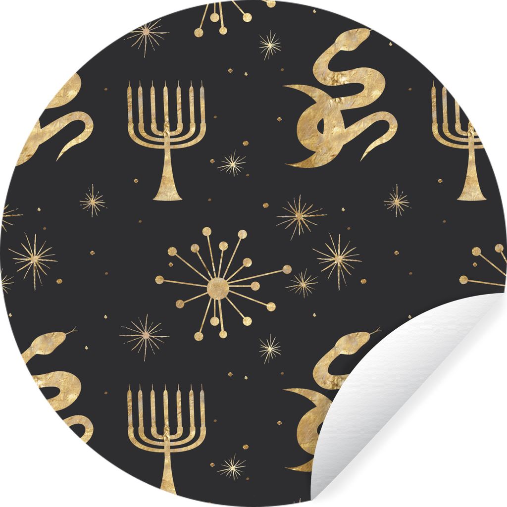 MuchoWow Runde Wandtattoo - Wandsticker Tapete Aufkleber Muster - Mond - Gold Ø 100 cm Selbstklebend und Repositionierbar - Wandaufkleber - Krei...