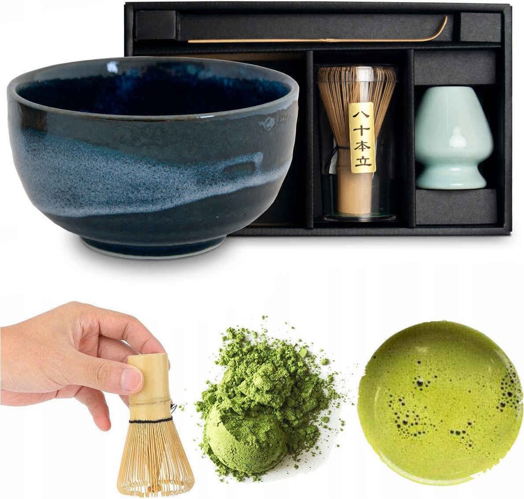 Matcha Set 4 tlg. Original japanische Matcha Schale mit Besen & Löffel