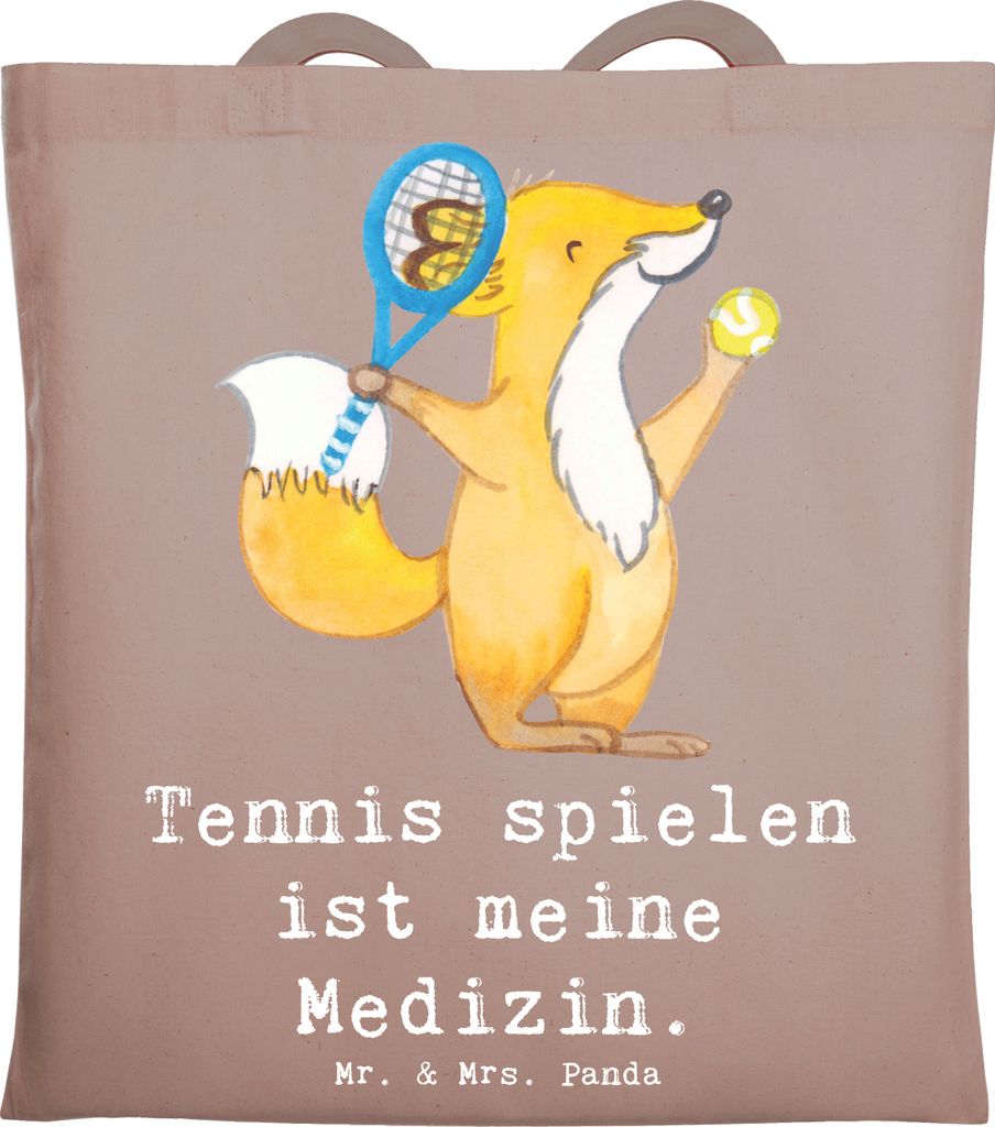 Mr. & Mrs. Panda Tote Bag Fuchs Tennis spielen - Braun Pastell - Geschenk, Shopping Tasche, Laptoptasche, Tennisclub, Unitasche, Einkaufstasche, Tr...