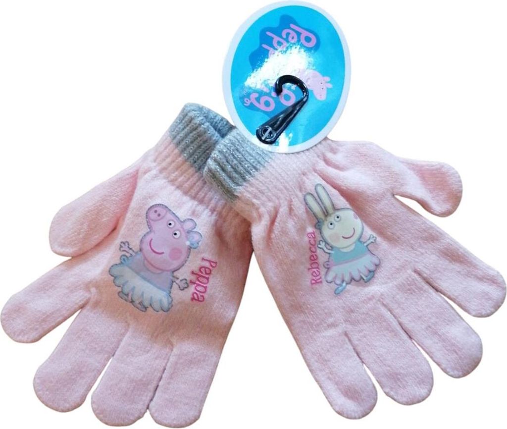Peppa Pig Strick-Handschuhe für Mädchen | Rosa-Grau | Für Kinder von 4 bis 8 Jahren