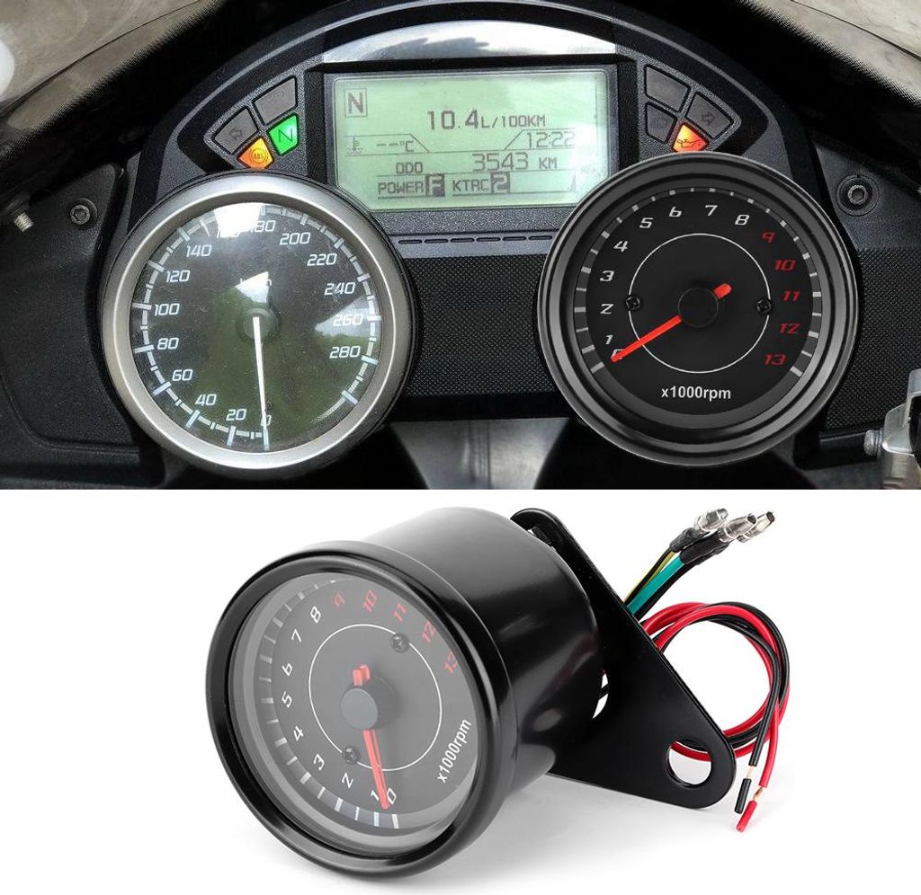 Universal 12V Vintage Motorrad Tachometer Messgerät LED Hintergrundbeleuchtung Auto Zubehör Schwarz