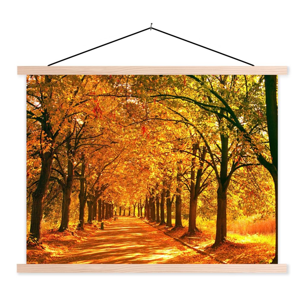 MuchoWow Textilposter Wald - Herbst - Jahreszeiten - Ländlich 120x90 cm mit holzfarbenen Rahmen - Magnetisch