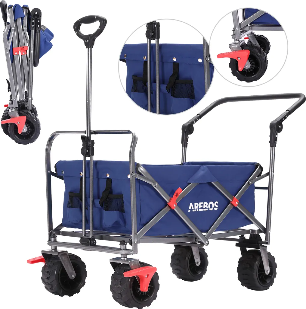 Chariot de Jardin Pliable AREBOS : Remorque à Main avec Filets Bleue