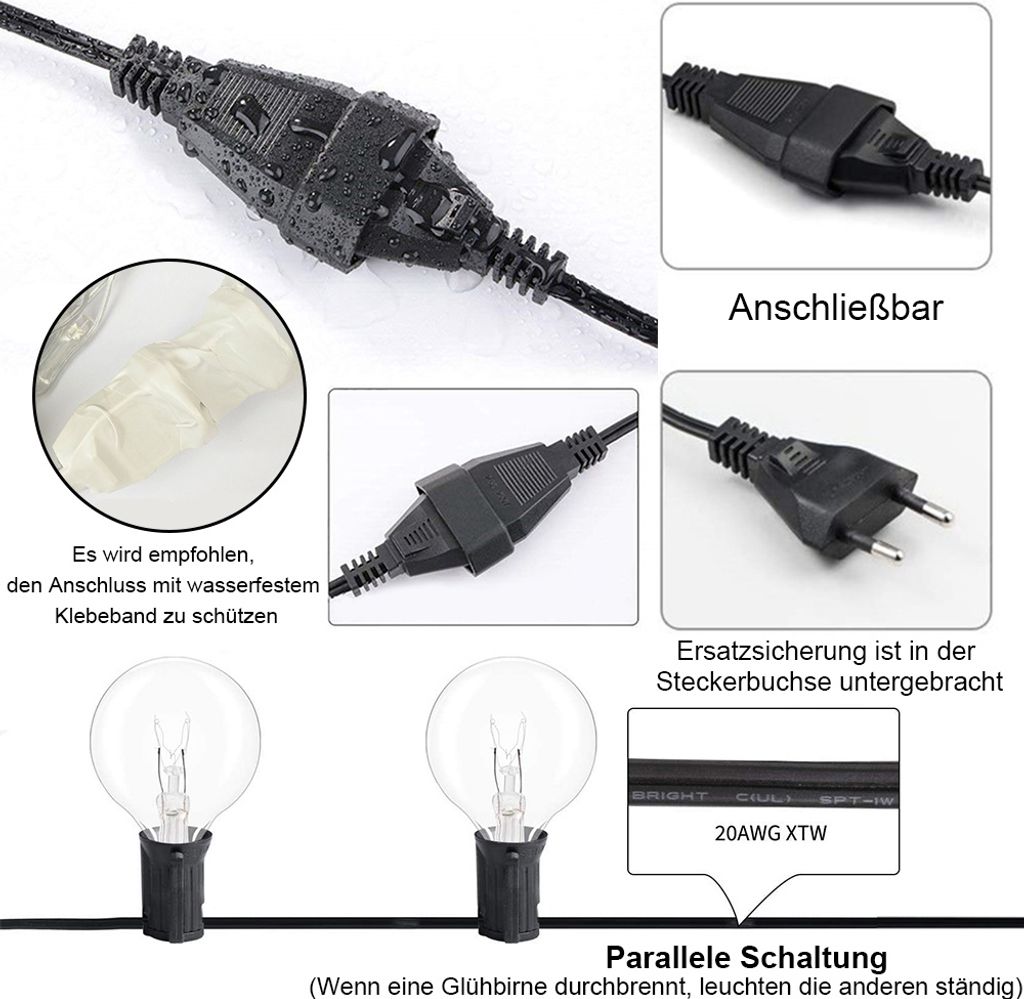 Lichterkette Außen Innen Strom 25 G40 Glühbirnen,8.2M Produktbild 5