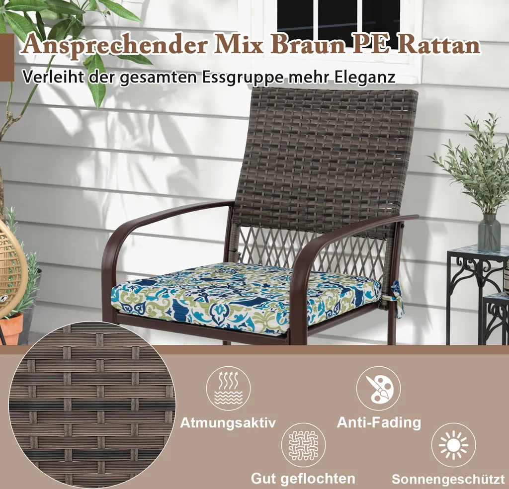 Ensemble Repas Extérieur pour Terrasse avec 4 Chaises et Table Ronde - 5
