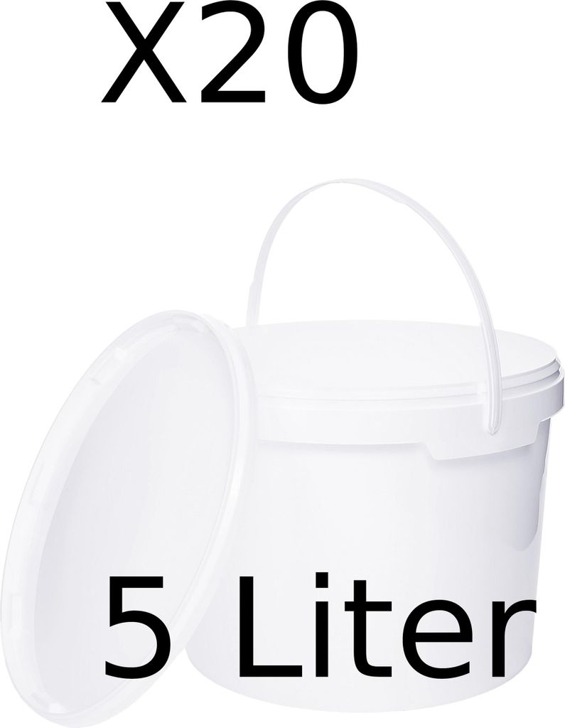 BenBow Eimer mit Deckel 5L x20 Weiß - lebensmittelecht, stabil, luftdicht, auslaufsicher, geruchsneutral - Plastikeimer mit Henkel - leer