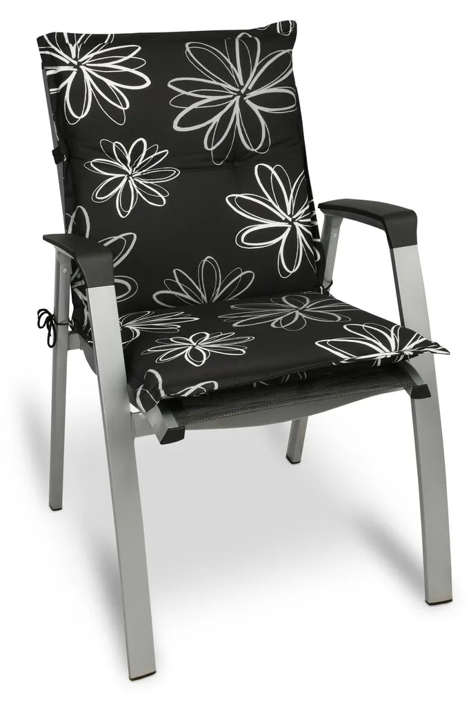 Aménager sa Terrasse : Coussin Fauteuil Bas 100x50 cm Noir Fleuri Flores