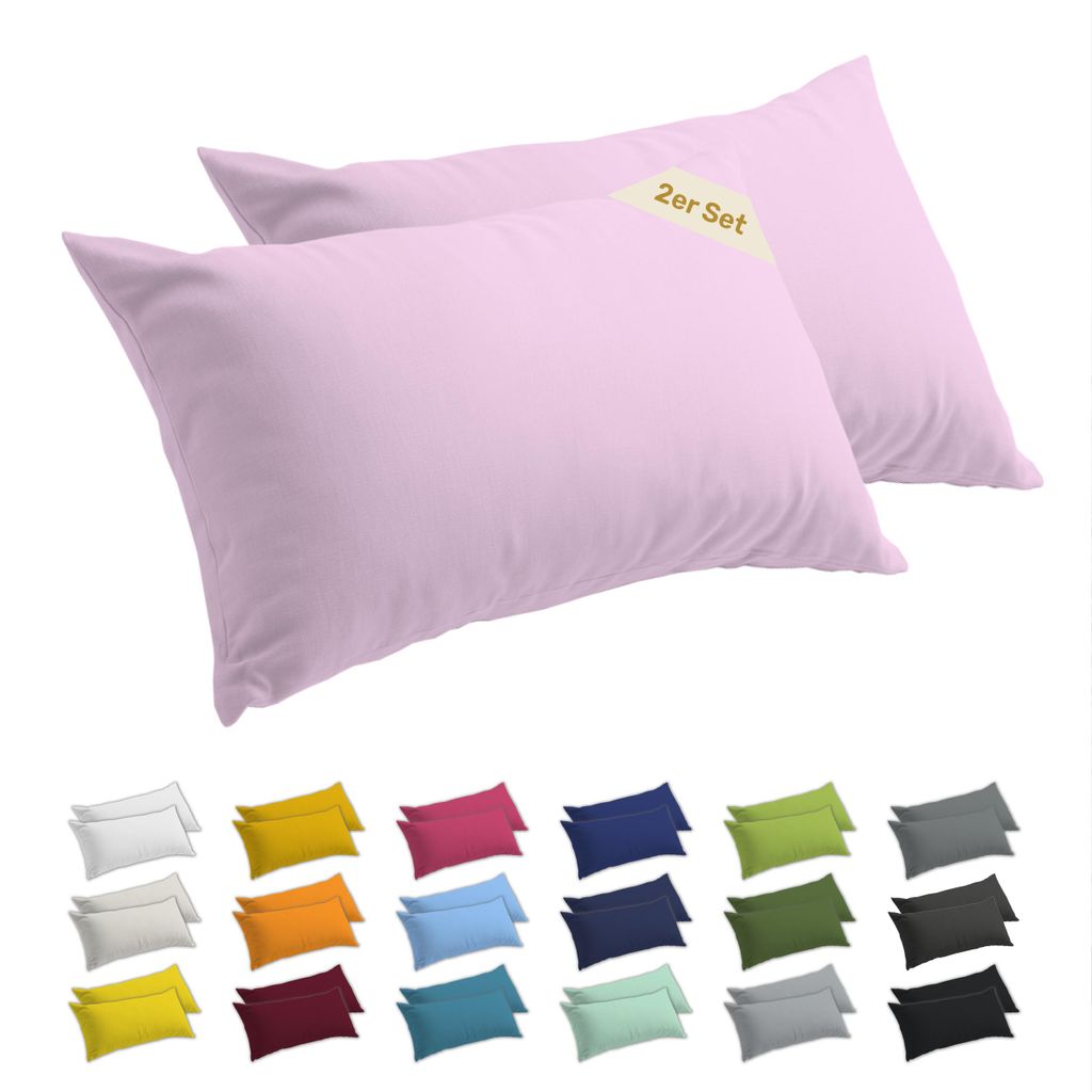 Lavea 2er Set Kissenbezug 50x70 cm, 100% Baumwolle Jersey, YKK-Reißverschluss, Rosa