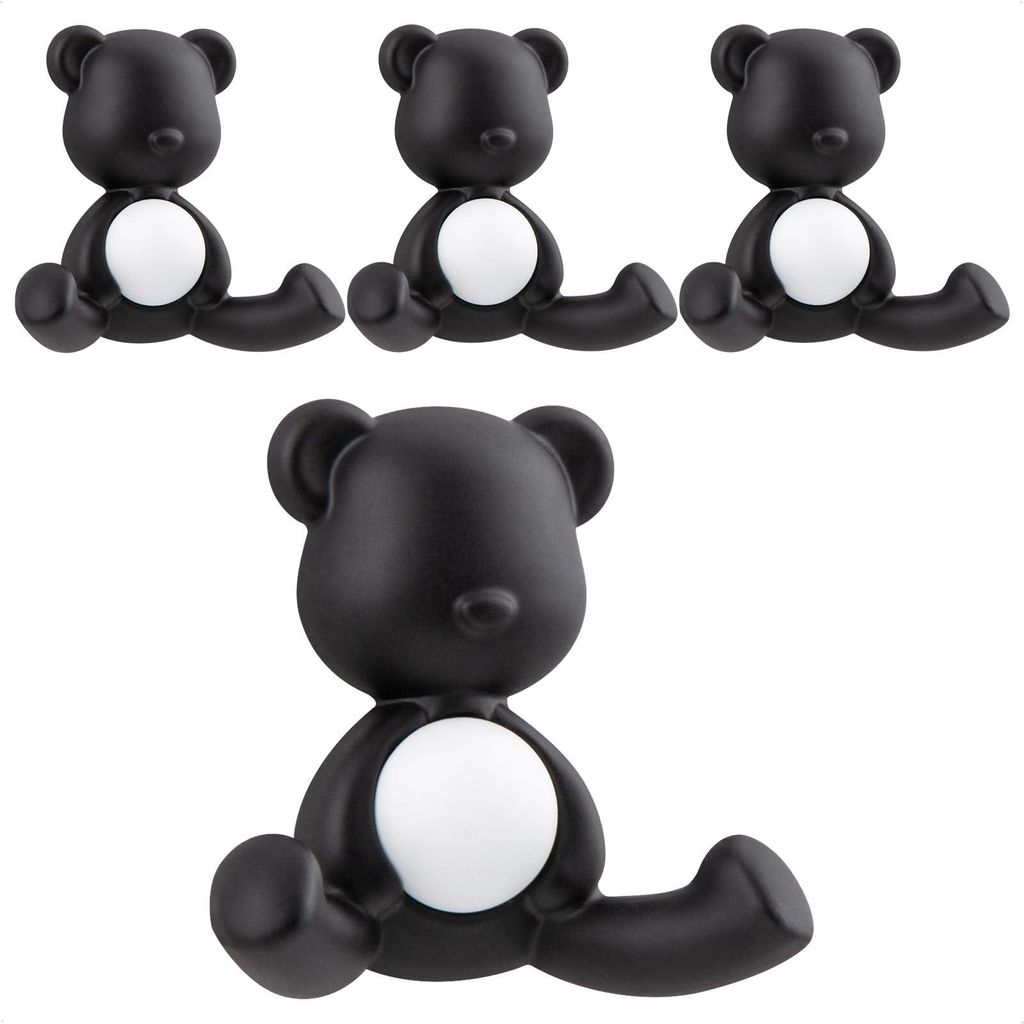 Schwarze Kleiderhaken, 4 Kinderkleiderhaken, modernes Doppeldesign mit kleinen Bären, Wandkleiderhaken für Kinder, stabile Schraubhaken für Klei...