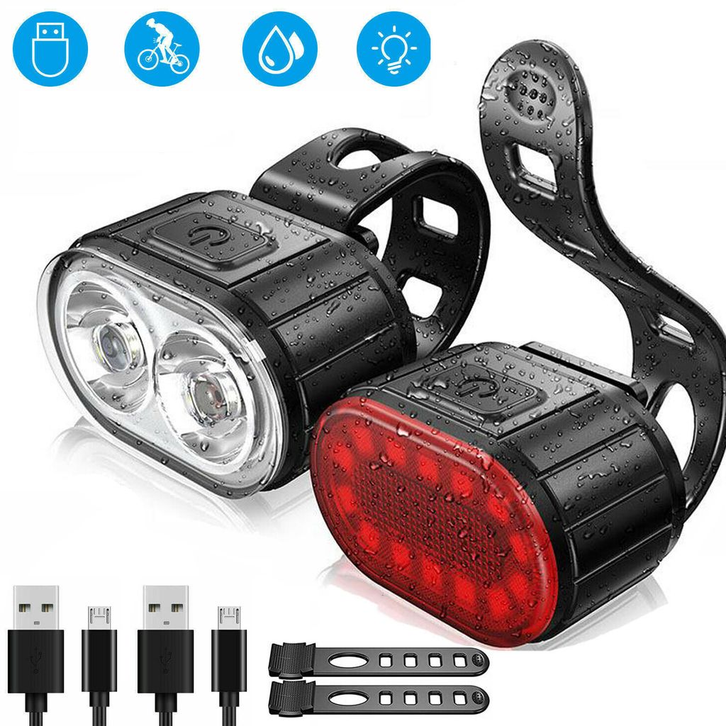 LED USB Wiederaufladbare Fahrradlampe Fahrradlicht Set Beleuchtung Scheinwerfer 