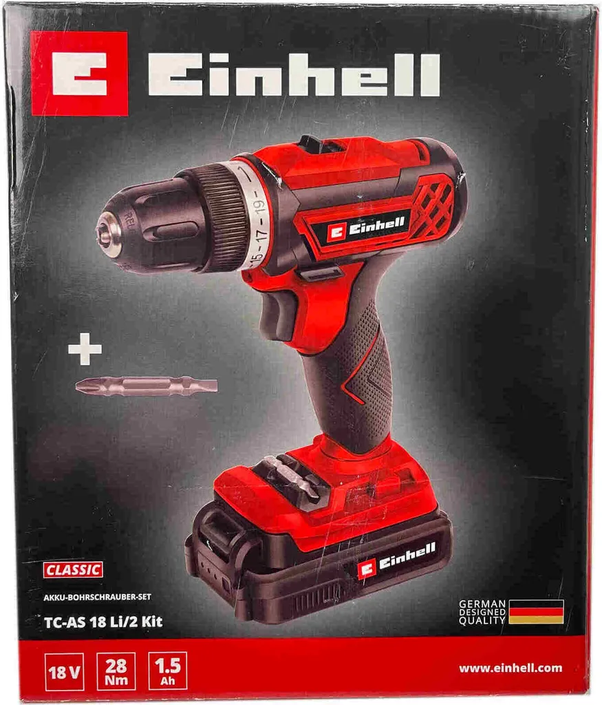 Set di trapani avvitatori a batteria Einhell TC-AS 18 LI/2 Kit | Potente trapano avvitatore da 18 V con 21 impostazioni di coppia e design ergonomico | Ideale per gli amanti del fai da te
