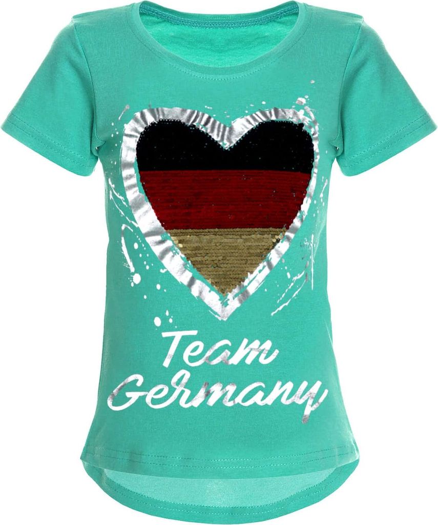 BEZLIT Mädchen Wende Pailletten Deutschland T Shirt mit Herz WM 2018 Türkis 104