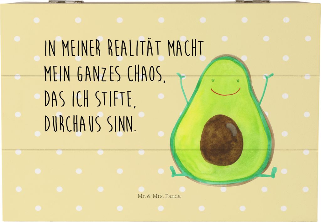Mr. & Mrs. Panda Box Avocado Glücklich 22 x 15 cm - Gelb Pastell - Geschenk, Kiste mit Deckel, Schatzkiste, Truhe, Geschenkbox, Freude, Verrückt,...