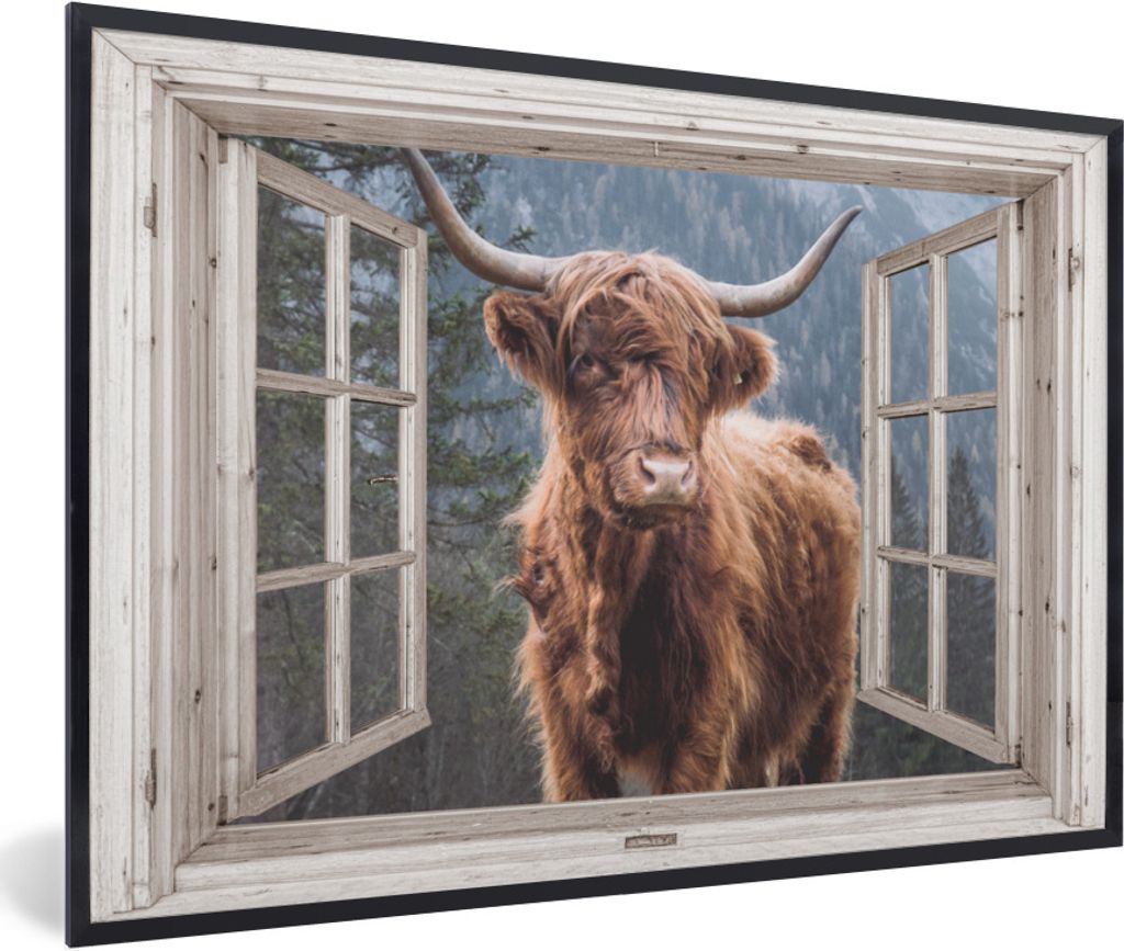 MuchoWow Gerahmtes Poster Scottish Highlander - Aussicht - Berg 30x20 cm - Poster mit Schwarzem Bilderrahmen Wandposter Rahmen Foto Bilder - Kuns...