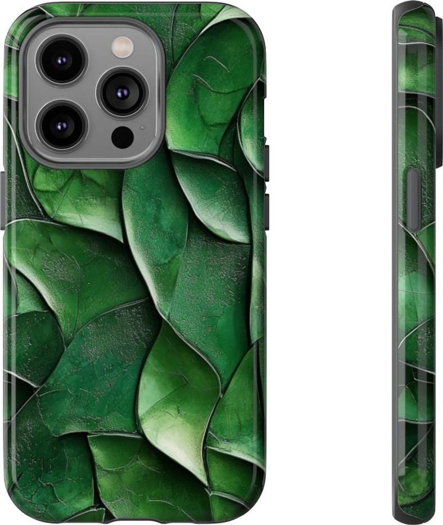 Grüne Blätterstruktur mit plastischer Optik – Hülle Kompatibel mit iPhone 14 Pro