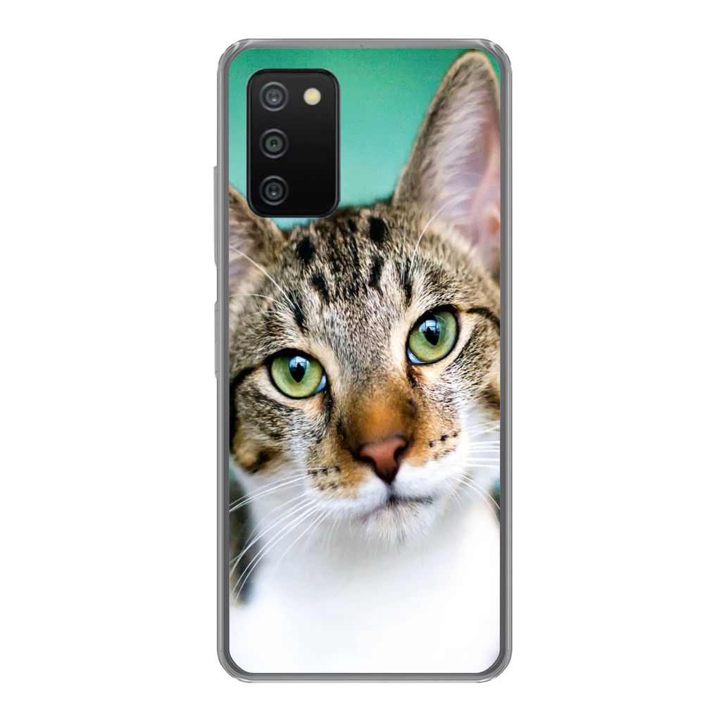 MuchoWow Handyhülle Schutzhülle Hülle für Samsung Galaxy A03s Katze - Porträt - Augen Silikon Softcase Handy Hülle - Schutz