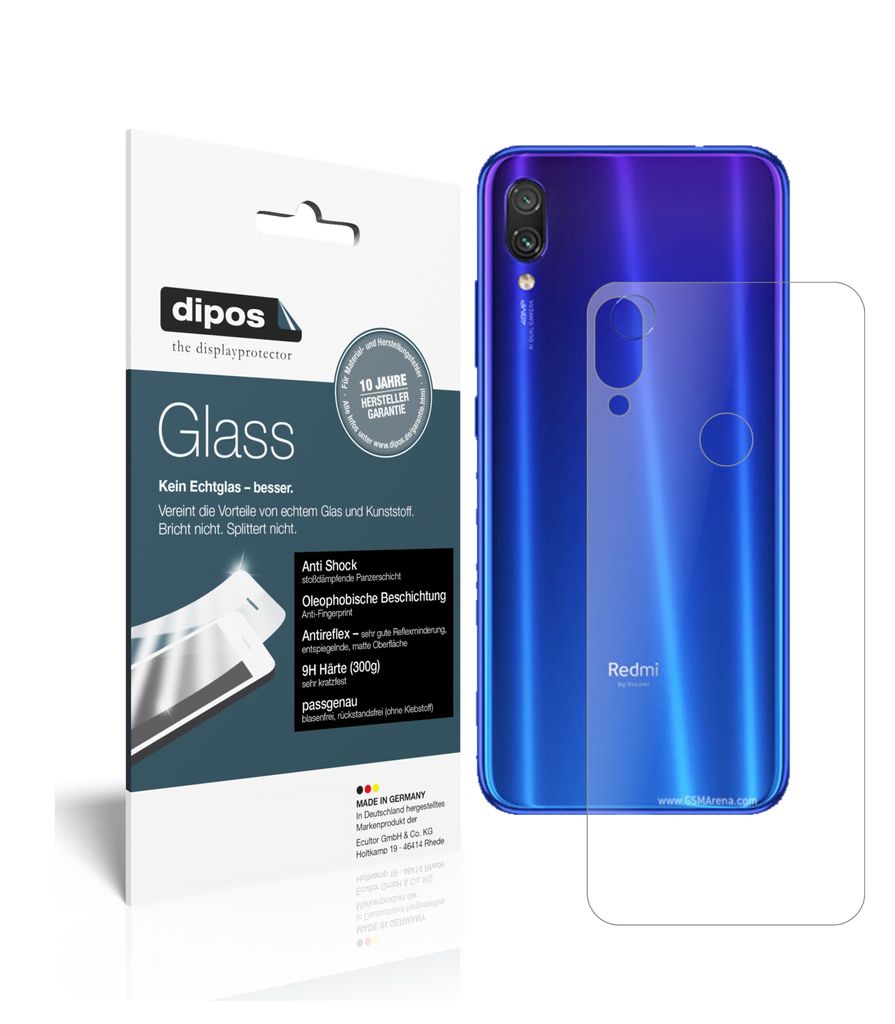 1x Schutzfolie für Xiaomi Redmi Note 7S Rückseite matt - Anti-Shock 9H Folie dipos Glass Kunststoffglas
