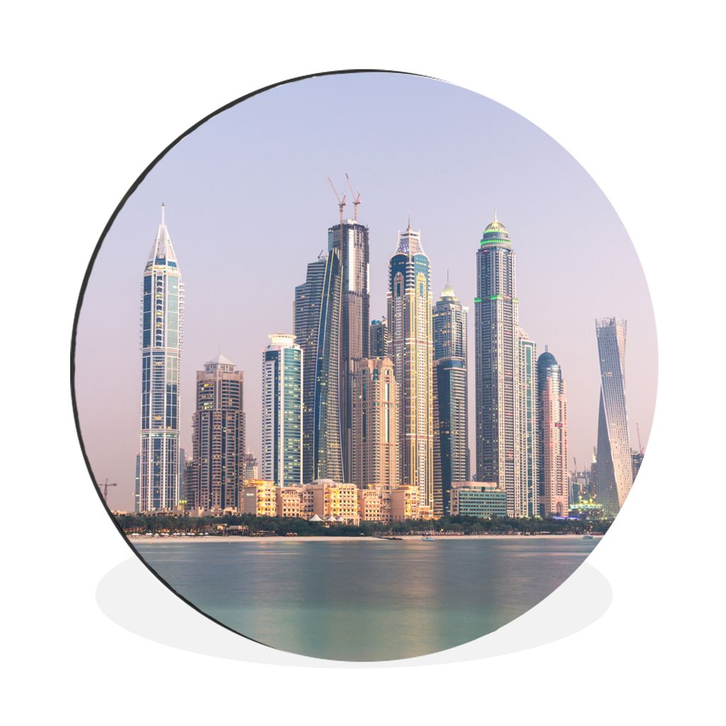 MuchoWow Aluminium Wandkreis Dubai - Wasser - Skyline Ø 60 cm Wanddeko Modern Wohnzimmer - Wand Kreis - Wandbild - Schlafzimmer - Aluminium Bild...