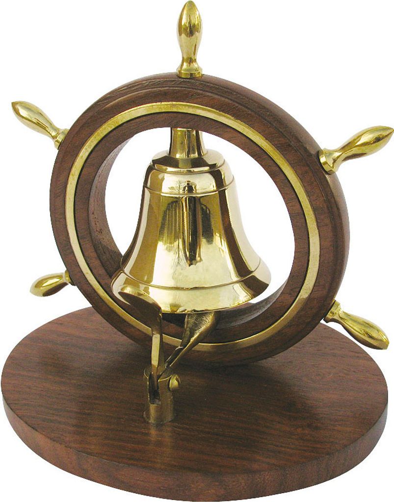 Tischglocke mit Steuerrad, Messing / Holz, 11,5 cm