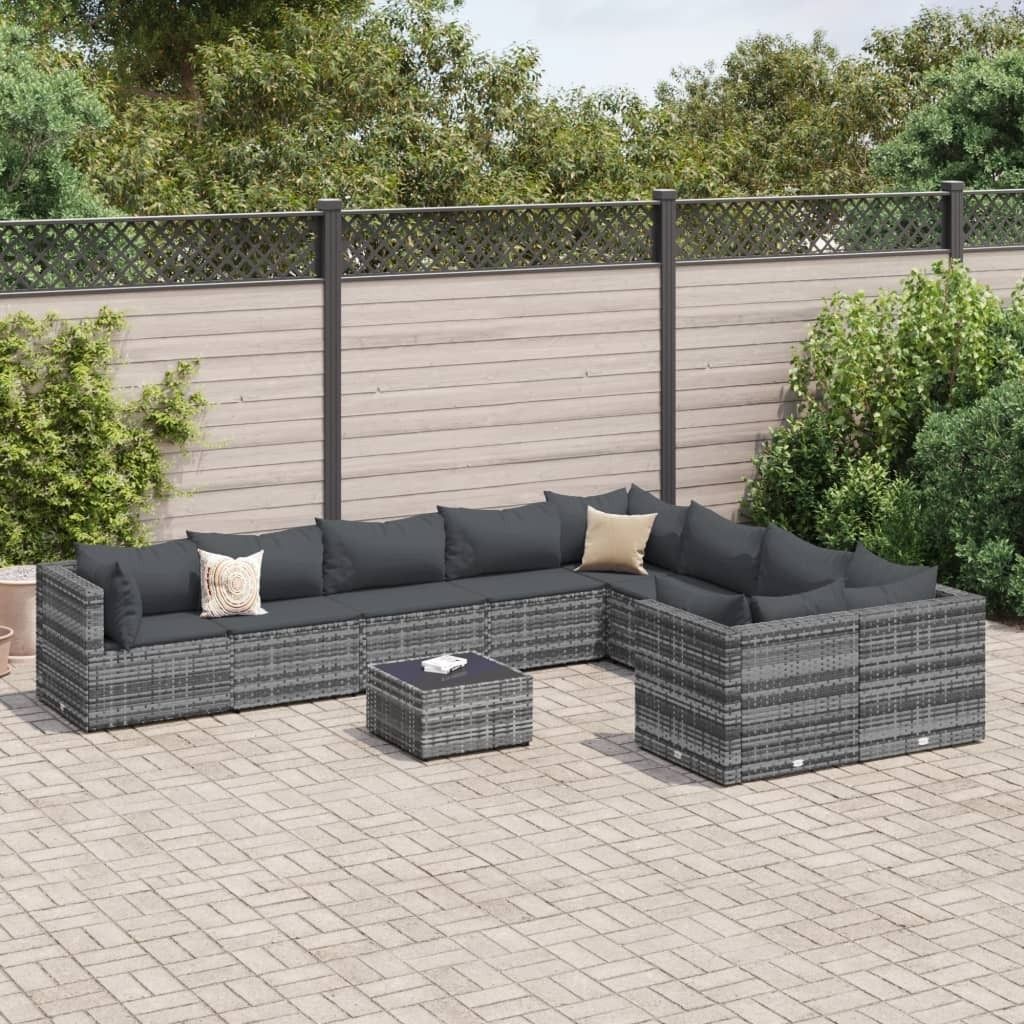 Maison Exclusive - 10-tlg. Garten-Sofagarnitur mit Kissen Grau Poly Rattan