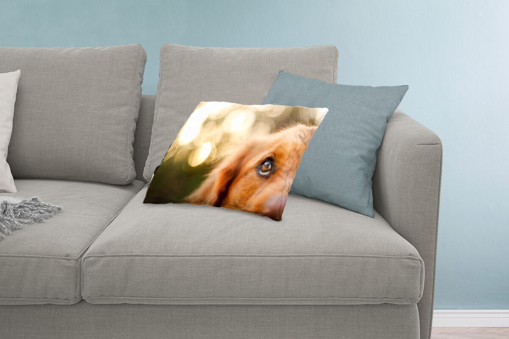 MuchoWow Zierkissen Sofakissen Wohnzimmer Dekokissen 60x40 cm Das Glitzern im Auge des Golden Retrievers - Kopfkissen - Polster mit Foto