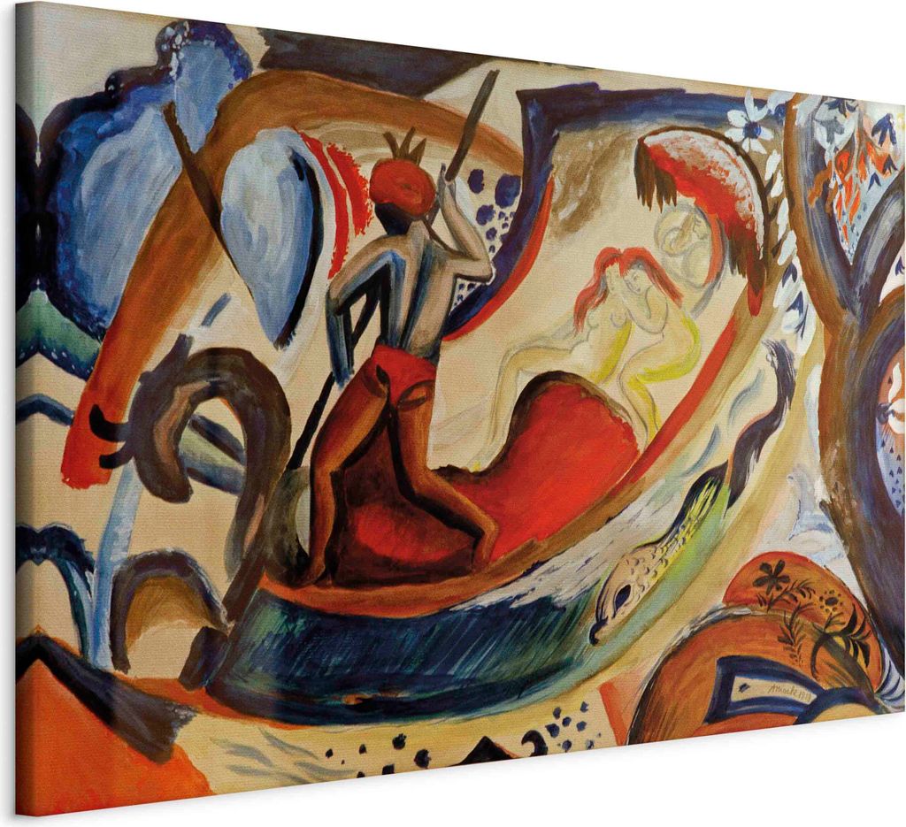 Italienischer Leinwand Leinwandbild - Nackte Mädchen in der Barke (August Macke) 60x40 cm Reproduktionen l-F-13969-b-a
