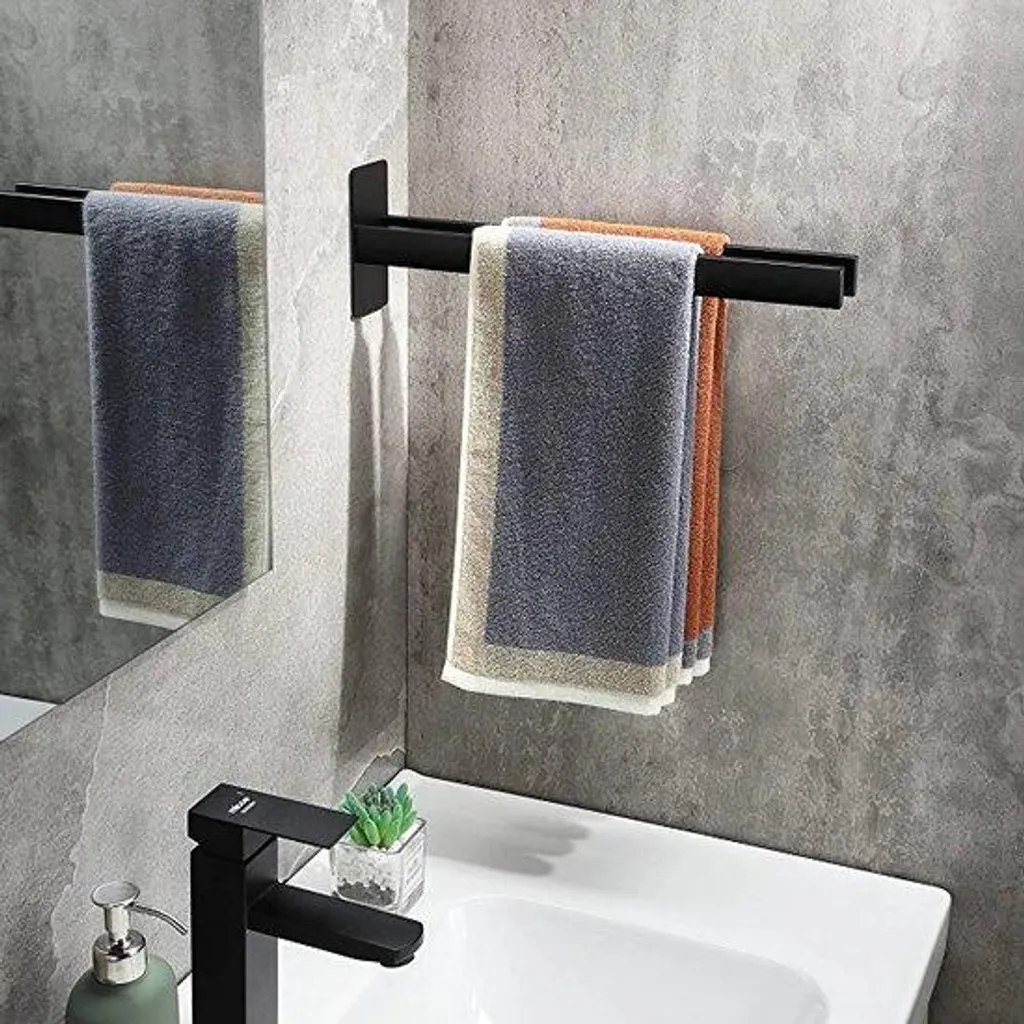 Porte-serviette double 39 cm noir autocollant pour salle de bain