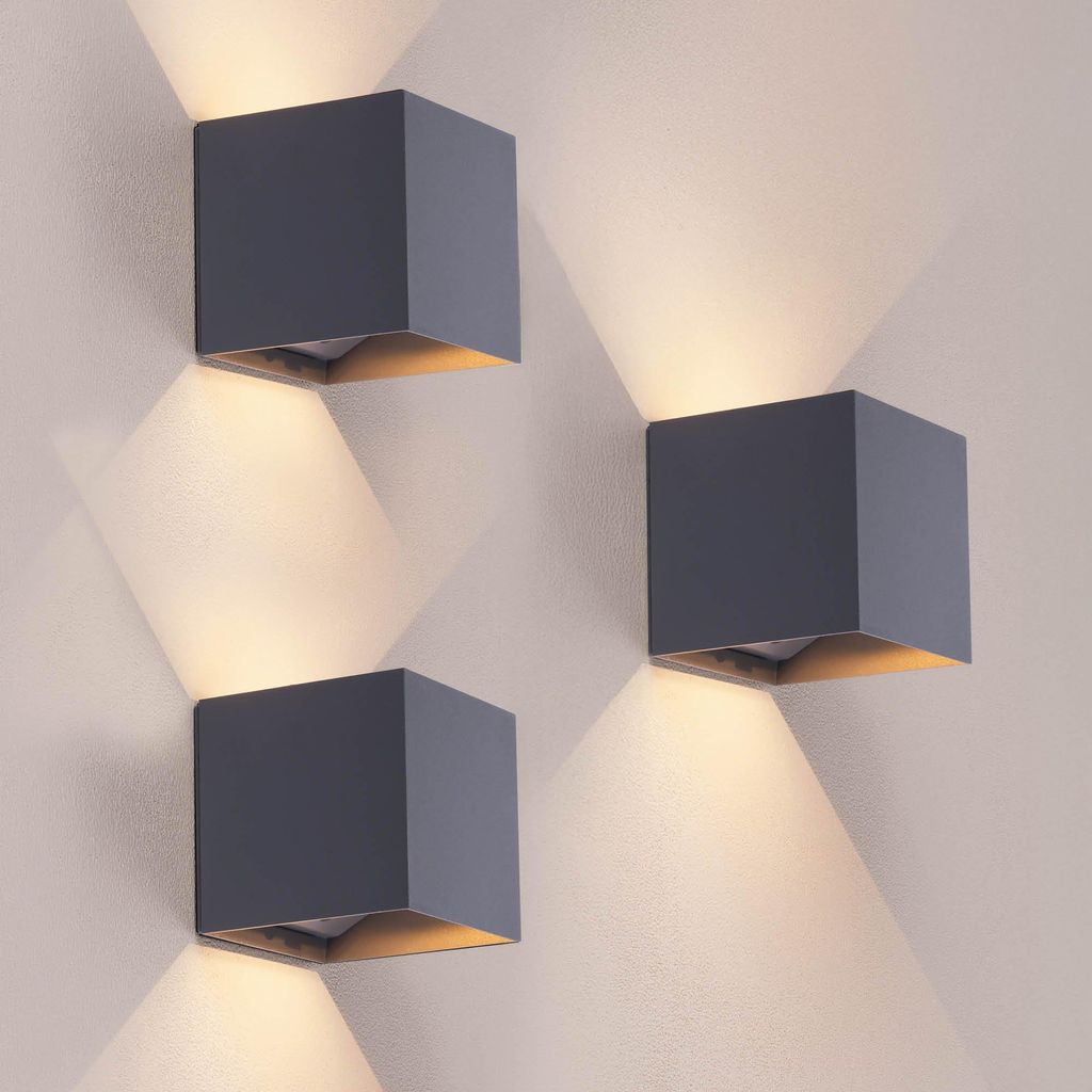 Ledvion - 3er Set, Wandlampe Innen / Aussen, Akku, IP44, Anthrazit, 2700K, Bewegungssensor, Wandlampe Auf und ab Einstellbarer Lichtstrahl, Alumini...