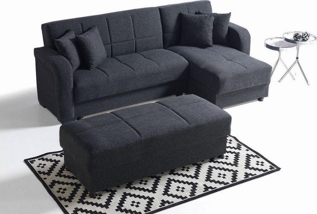 Wohnzimmer Ecksofa L-Form Hocker Schwarz Komplett JVmoebel